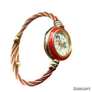 Collezio Christmas Snowman Analog Twisted Wire Bangle Fashion Watch Cable Band